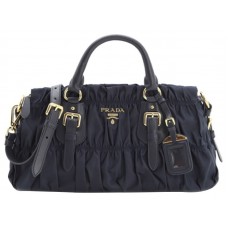 Prada Tessuto Gaufre Nylon-Henkeltasche Dunkelblau