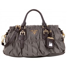 Prada Tessuto Gaufre Nylon-Henkeltasche Dunkelgrau