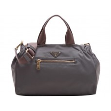 Prada Tessuto Nylon mit Lederbesatz Bauletto Schultertasche Grau