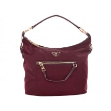 Prada Hobo-Tasche aus Tessuto-Nylon mit Lederbesatz, Burgunderrot