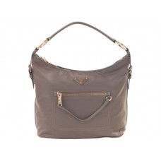 Prada Hobo-Tasche aus Tessuto Nylon mit Lederbesatz, Grau
