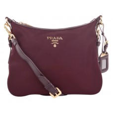 Prada Tessuto Nylon Umhängetasche mit Lederbesatz, Burgunderrot
