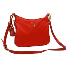 Prada Tessuto Nylon Umhängetasche mit Lederbesatz, Rot