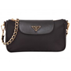 Prada Handgelenktasche aus Tessuto Nylon mit Saffiano-Leder, Dunkelschwarz