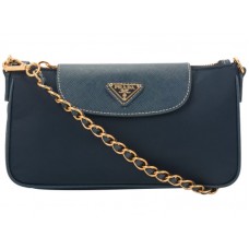 Prada Handgelenktasche aus Tessuto-Nylon mit Saffiano-Leder, Dunkelblau