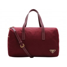 Prada Vela Nylon-Henkeltasche, burgunderrot