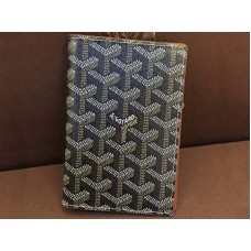Goyard Goyardine Passhülle, schwarz mit braunem Lederbesatz