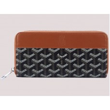 Goyard Goyardine Matignon Geldbörse Schwarz mit braunem Lederbesatz