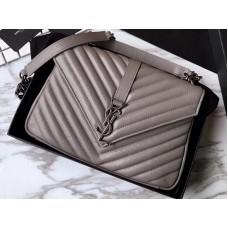 Saint Laurent Collège Medium in Matelassé Leder Grau