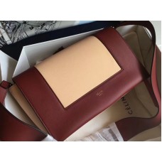 Celine Medium Frame Schultertasche aus Kalbsleder in Burgunderrot und Camel