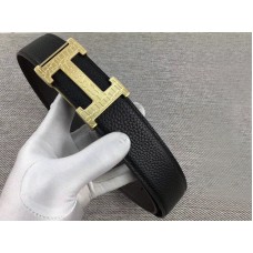 Hermes Gold H Gürtelschnalle & Wendelederriemen Schwarz