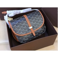 Goyard Goyardine Chevron Messenger Bag, schwarz mit braunem Lederbesatz