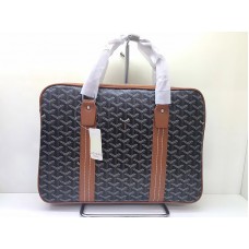 Goyard Goyardine Aktentasche, schwarz mit braunem Lederbesatz
