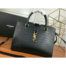 Saint Laurent Cabas YSL, klein, aus glattem Leder, schwarz