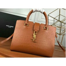 Saint Laurent Cabas YSL, klein, aus glattem Leder, braun