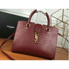 Saint Laurent Cabas YSL, klein, aus glattem Leder, burgunderrot