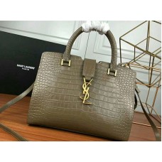 Saint Laurent Cabas YSL, klein, aus glattem Leder, grau