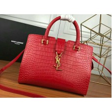 Saint Laurent Cabas YSL, klein, aus glattem Leder, rot