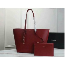 Große Saint Laurent Leder-Shopper-Tasche von YSL, burgunderrot