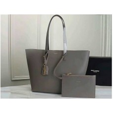 Große Saint Laurent Leder-Shopper-Tasche von YSL, Grau