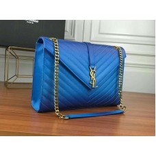 Saint Laurent YSL Monogram Satchel aus blauem Matelassé-Leder