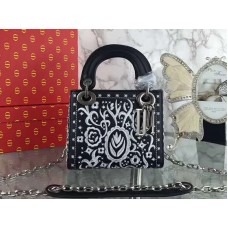 Dior Mini Lady Dior bestickte Tasche Schwarz