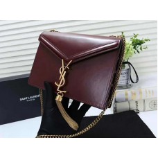 Saint Laurent Cassandra Monogram Clasp Bag Kalbsleder Burgunderrot