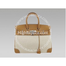 Hermès Birkin 35 cm, Toile- und Togo-Leder, hellbraun