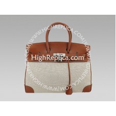 Hermès Birkin 35 cm, Toile- und Togo-Leder, Braun