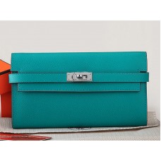 Hermes Kelly Long Geldbörse aus originalem Epsom-Kalbsleder, türkis
