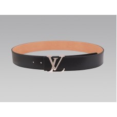 Louis Vuitton Initialen-Gürtel aus schwarzem Leder mit silberner Schnalle