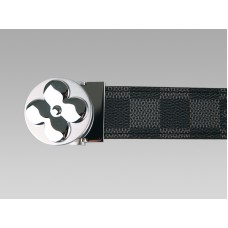 Louis Vuitton Damier Graphit-Gürtel mit runder silberner Blumenschnalle
