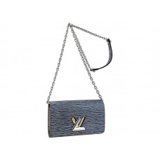Louis Vuitton Epi Leder Twist Chain Geldbörse Denim Dunkel