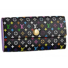 Louis Vuitton Mehrfarbige schwarze Sarah-Geldbörse Violette