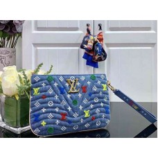 Louis Vuitton Monogram Denim New Wave Zip Pochette Blau m67538
