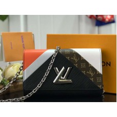 Louis Vuitton Epi Leder Twist Chain Geldbörse Schwarz Braun m60998